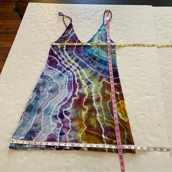 Handmade Geode Tie Dye Dress Womens Size Medium Deep Vneck Upcycled Colorful - Picture 10 of 13
